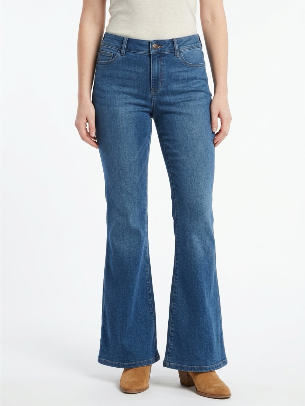 Spanx Pull-On Elastic Waist Flare Denim Jeans Medium Wash Size Large